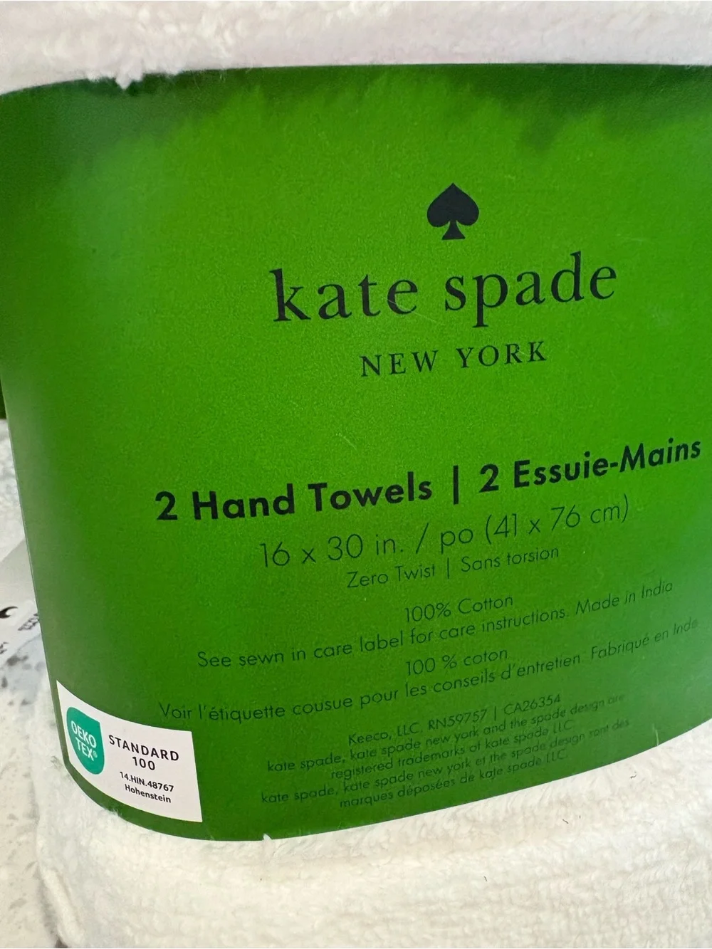 NWT kate spade New York White Hand Towels - Two sets of 2